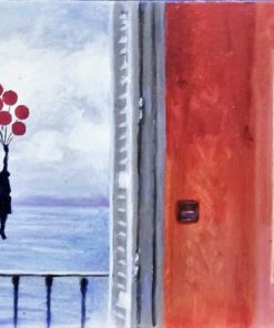 Manuel Terán - "Ecléctico tributo a los genios, Banksy II" pintura oleo sobre tabla, enmarcado