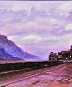 Manuel Terán - "San Sebastian, Paseo de la Concha y el Monte Igueldo" pintura oleo sobre tabla con soporte pintado por el artista
