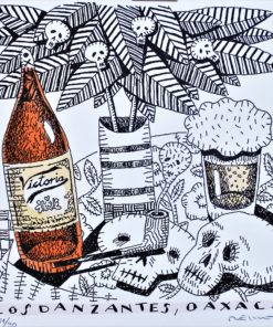 Fernando Bellver - "De cervezas por el mundo, Los Danzantes, Oaxaca" litografia iluminadaa mano