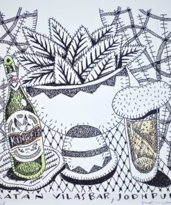 Fernando Bellver - "De cervezas por el mundo, Ratan Vilas bar, Jodhpur" litografia iluminada a mano