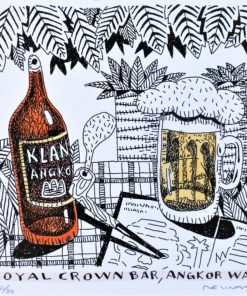 Fernando Bellver - "De cervezas por el mundo, Royal Crown bar, Angkor Wat" litografia iluminada a mano