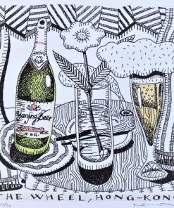 Fernando Bellver - "De cervezas por el mundo, The Wheel Hong - Kong" litografia iluminada a mano