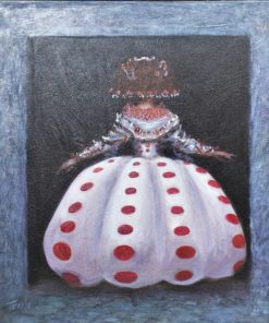 Manuel Terán - "Ecléctico tributo a los genios, Velazquez y Yayoi Kusama blue & black" pintura oleo sobre lienzo pegado a tabla, enmaarcado