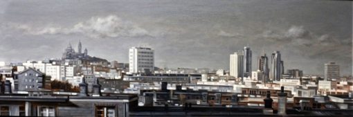 Manuel Terán - "París, vista panorámica con Montmartre al fondo" pintura oleo sobre tabla, enmarcado