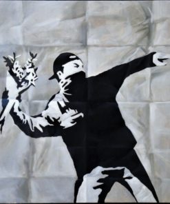 Manuel Terán - "Ecléctico tributo a los genios, Banksy" pintura oleo sobre lienzo, enmarcado en caja de metacrilato