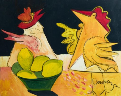 Alberto Cavazos - "Bodegón con gallinas" pintura oleo sobre lienzo