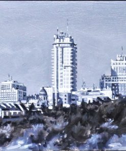 Manuel Terán - "Madrid, vista de la Plaza de España" pintura oleo sobre tablex, enmarcado