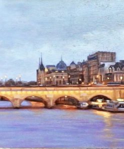 Manuel Terán - "París, Puente sobre el Sena" pintura oleo sobre tabla, enmarcado, catalogado