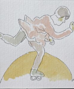 Manuel Alcorlo - "Joven con patines" dibujo original tinta y acuarela sobre papel, enmarcado