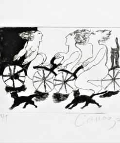 Alberto Cavazos - "Las tres gracias en bicicleta" grabado aguafuerte