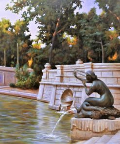 Manuel Terán - "Madrid, Atardecer en el Retiro" pintura oleo sobre tabla