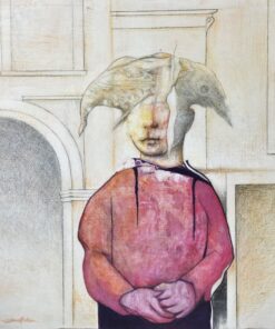 Luis V. Ortés - "Arquitecto de sueños" dibujo original técnica mixta y collage sobre tela pegado a madera, enmarcado