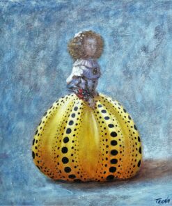 Manuel Terán - "Ecléctico tributo a los genios, Velazquez y Yayoi Kusama yellow & blue" acrílico y oleo sobre tabla, enmarcado