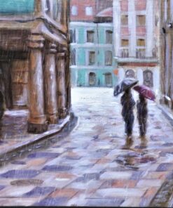 Manuel Terán - "A propósito de la lluvia, Avilés II" pintura oleo sobre tabla, enmarcado
