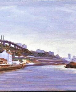 Manuel Terán - "Bilbao, Vista de la ría" pintura oleo sobre tabla, enmarcado