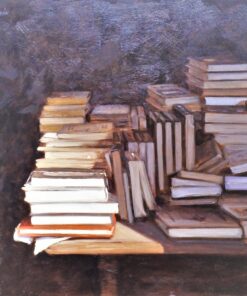 Manuel Terán - "Bodegón con libros" pintura oleo sobre tabla, enmarcado