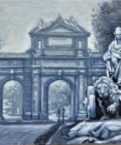 Manuel Terán - "Madrid, Símbolos de la ciudad, Cibeles y Puerta de Alcalá" pintura oleo sobre tabla, enmarcado