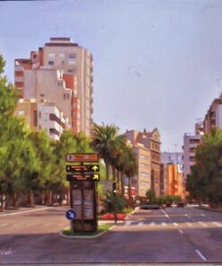 Manuel Terán - "Palma de Mallorca, vista urbana" pintura oleo sobre tabla, enmarcado