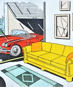 Fernando Bellver - "Chevrolet Corvette-Lichtenstein rojo" grabado aguafuerte iluminado a mano