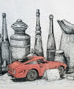 Fernando Bellver - "Ferrari SWB-Giorgio Morandi, rojo" grabado aguafuerte iluminado a mano
