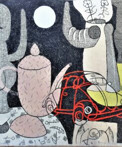 Fernando Bellver - "VolksWagen Beetle-Paul Klee, rojo" grabado aguafuerte iluminado a mano