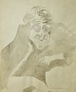 Jorge Castillo 1963 - "Miguel Torras observa a la pequeña Ruth" dibujo original lapiz violeta y tinta sobre papel