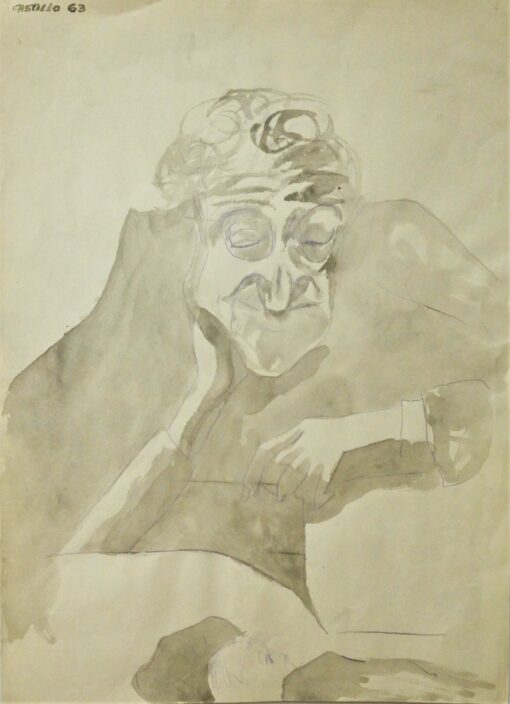 Jorge Castillo 1963 - "Miguel Torras observa a la pequeña Ruth" dibujo original lapiz violeta y tinta sobre papel