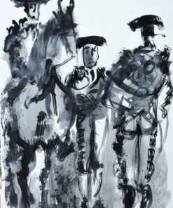 Javier Montesol - "Cuadrilla con picador" dibujo original acrílico sobre cartulina