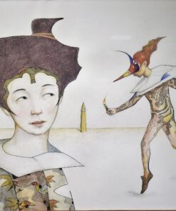 Luis V. Ortés - "El mensajero del alba" Dibujo original lápiz, tinta y acuarela sobre papel, enmarcado