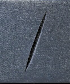 Manuel Terán - "Ecléctico tributo a los genios, Lucio Fontana, incisión sobre gris oscuro" pintura oleo sobre lienzo, enmarcado y caja de metacrilato