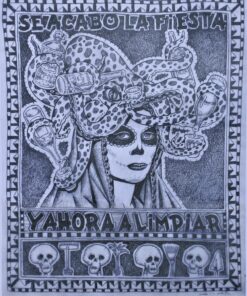 Fernando Bellver - "Se acabó la fiesta y ahora a limpiar" serie Catrinas, dibujo original grafito sobre acetato de papel, preparatorio para grabado