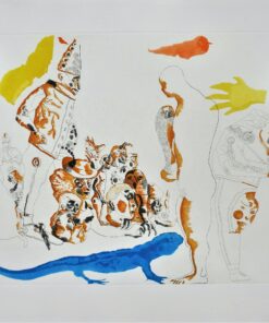 Jorge Castillo - "Grupo del circo con búho y reptil azul" grabado aguafuerte