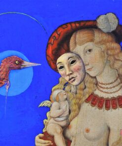 Luis V. Ortés - "Venus del sombrero y amor" Hommage to Hans Baldung Grün, pintura original oleo collage, y mixta sobre tabla, enmarcado