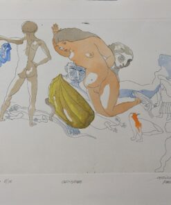 Jorge Castillo - "Levitación" grabado aguafuerte coloreado a mano por el artista