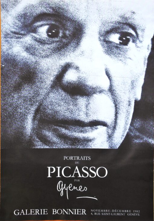 Pablo Picasso - "Portraits de Picasso par Gyenes" cartel original exposición el la Galerie Bonneier Ginebra en 1982