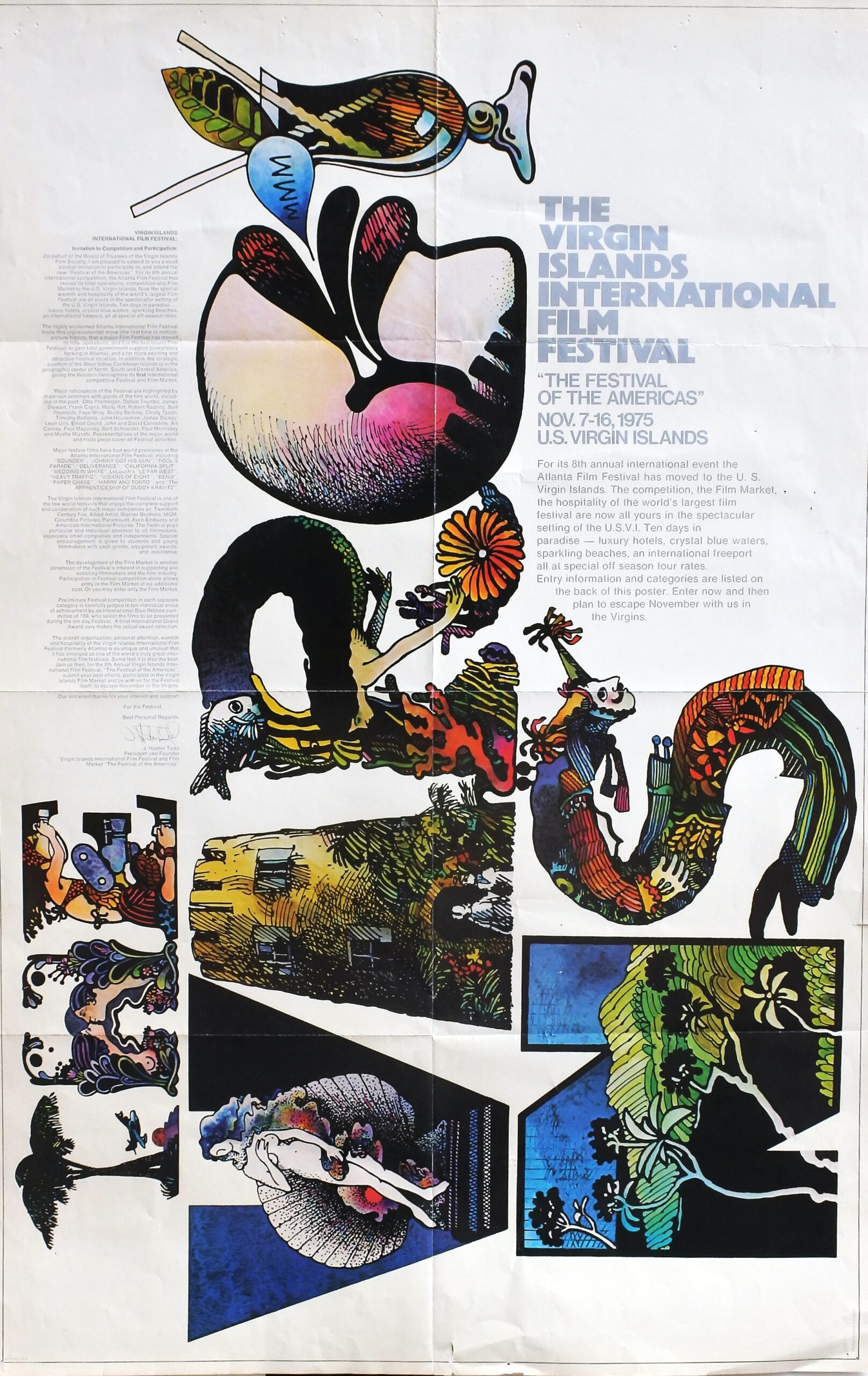 Carteles de cine - "The Virgin Islands International Film Festival" cartel original festival en 1975
