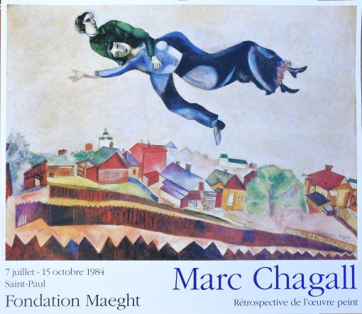 Marc Chagall - "Au dessus de la ville" cartel original exposición Rétrospective de l´oeuvre peint en la Fondation Maeght Saint Paul en 1984