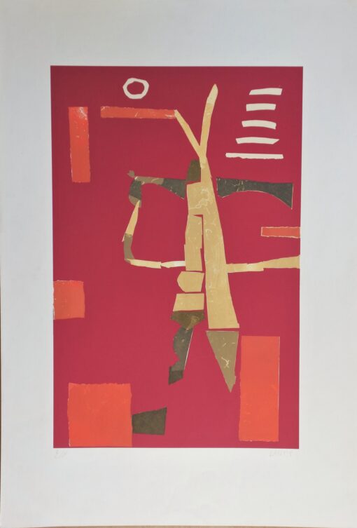 André Lanskoy - "Composition sur fond rouge" litografia.