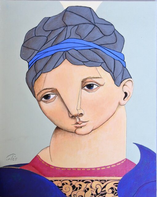 Luis V. Ortés - "Dama del sur" pintura acrílico sobre papel pegado a madera, enmarcado