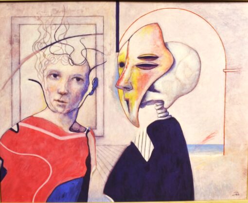 Luis V. Ortés - "La dama blanca" pintura original técnica mixta y lápiz sobre tabla, enmarcado