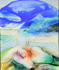 Antonio Suarez - "El monte azul" pintura original oleo y materia sobre cartulina, enmarcado