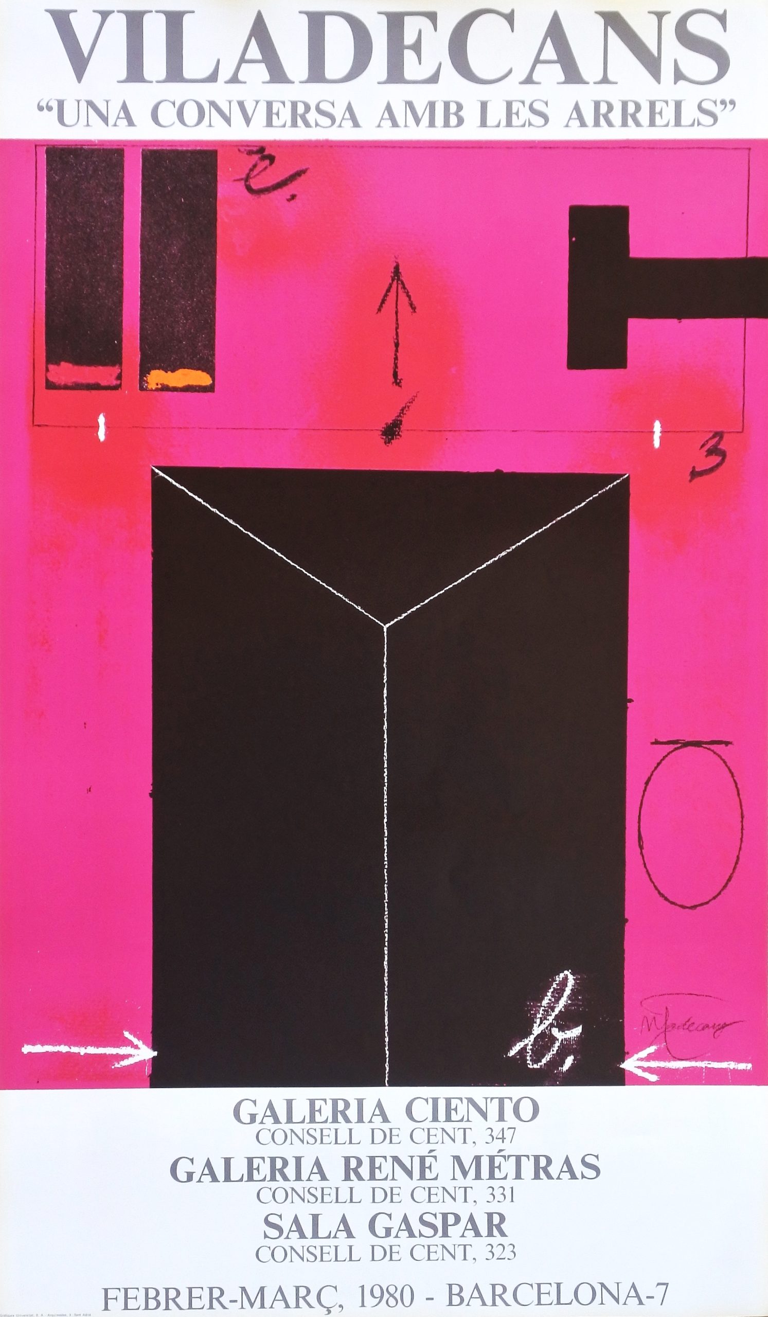 Joan Pere Viladecans - "Una conversa amb les arrels" cartel original exposición en las galerías Ciento, René Métras y Sala Gaspar de Barcelona en 1980