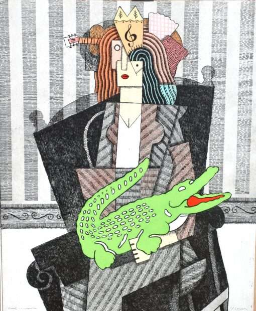Fernando Bellver - "Dama y Cocodrilo" grabado aguafuerte y collage