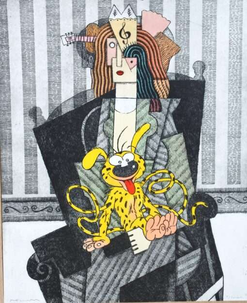 Fernando Bellver - "Dama y Marsupilami" grabado aguafuerte y collage