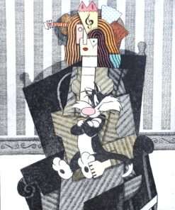 Fernando Bellver - "Dama y Sylvester" grabado aguafuerte y collage