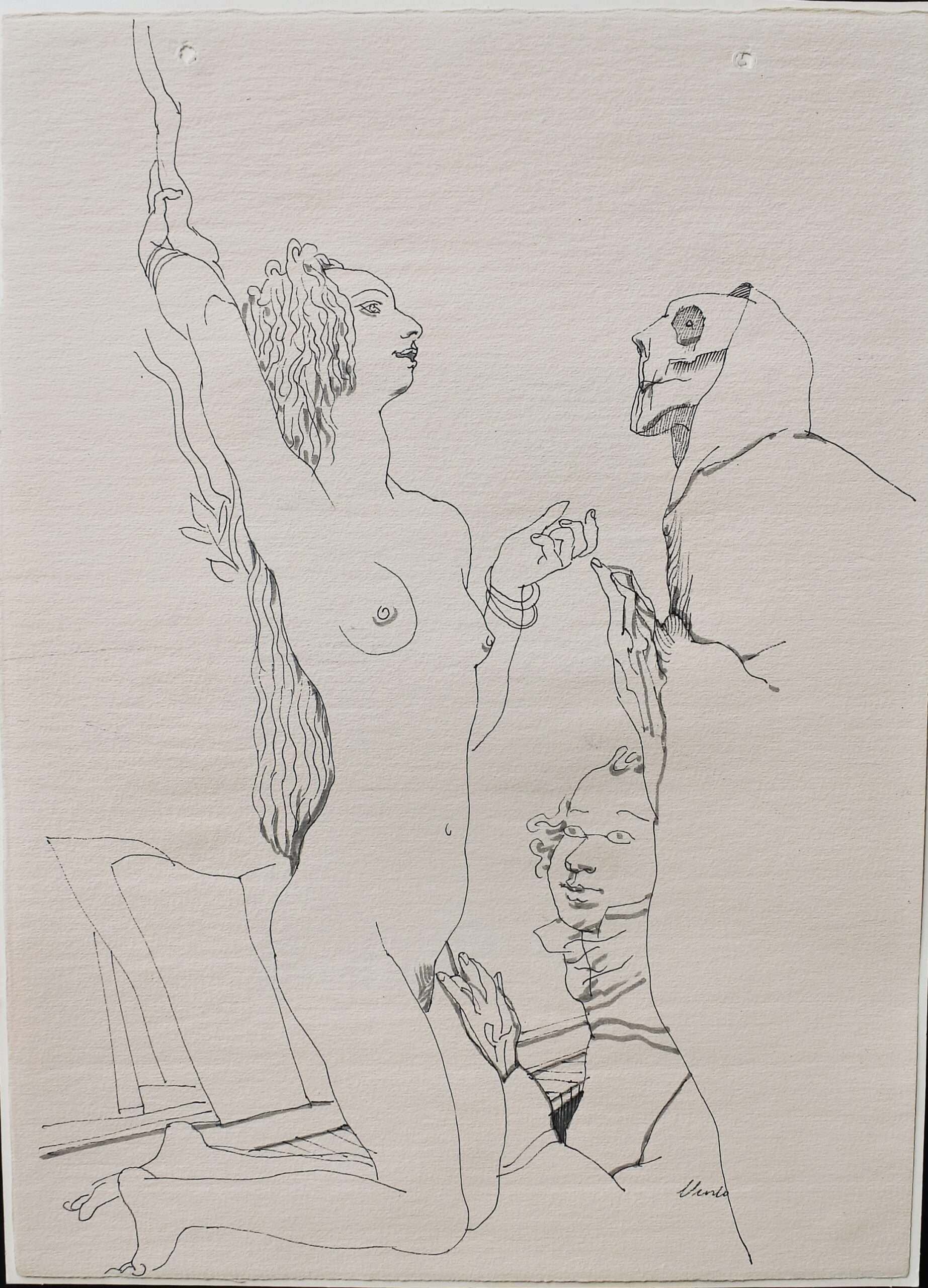 Manuel Alcorlo - "Schubert, la muerte y la doncella IV" dibujo original tinta sobre cartulina, enmarcado