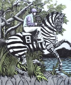 Fernando Bellver - "Crónica de una carrera, Partenon & Douanier Rousseau" grabado aguafuerte coloreado a mano