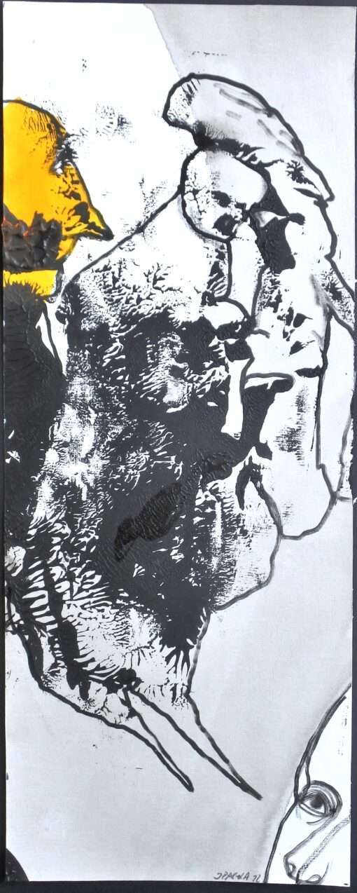 Javier Pagola - "Peeping" pintura original acrílico sobre cartulina, enmarcado