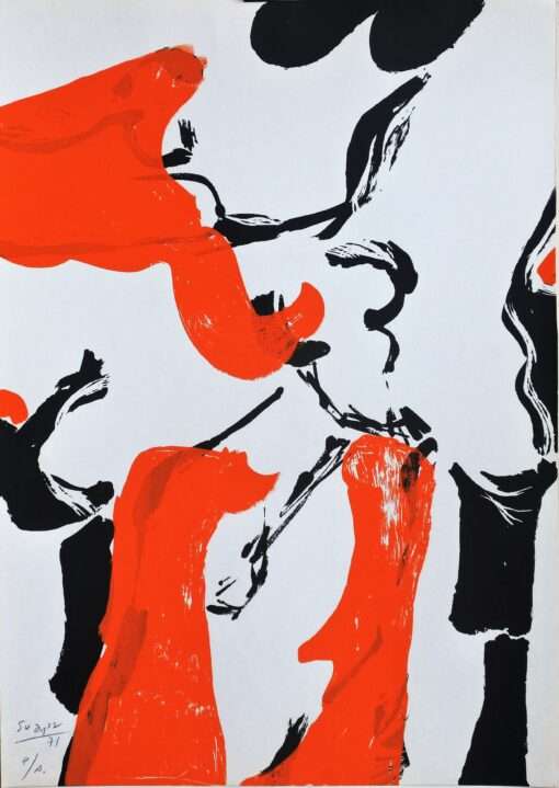 Antonio Suarez - "Composición con negro y salmón IV" litografía color