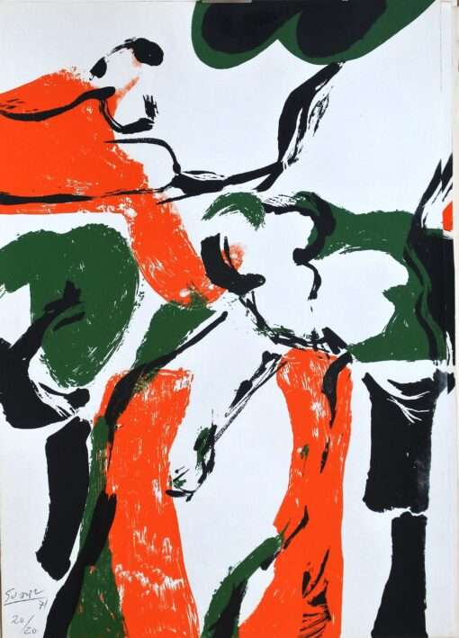 Antonio Suarez - "Composición con negro y salmón III" litografía color